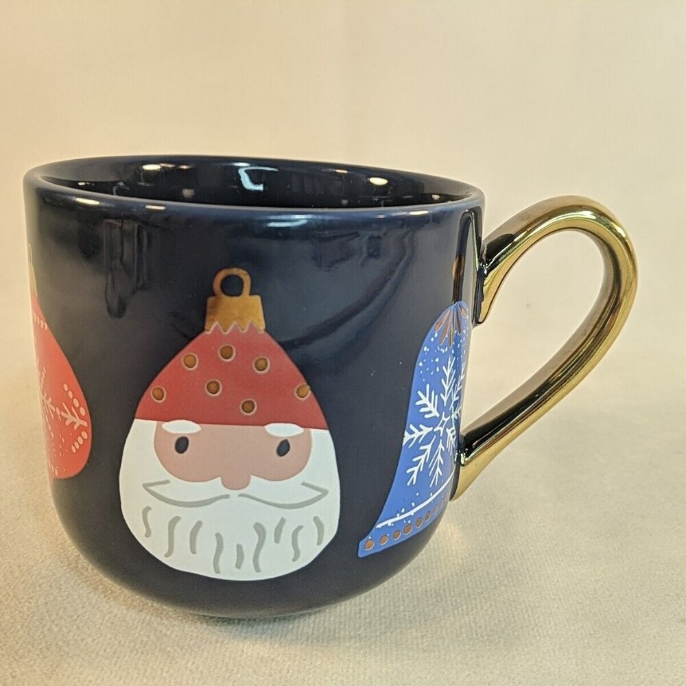 Danica Jubilee Christmas Ornament Snowman Santa Mug Blue Gold Ceramic Multicolor